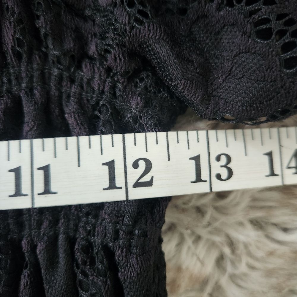 Willow + Root Puff Sleeve Smocked Bodice Ruffle Trim Black Lace‎ Top Size Small - Picture 6 of 7